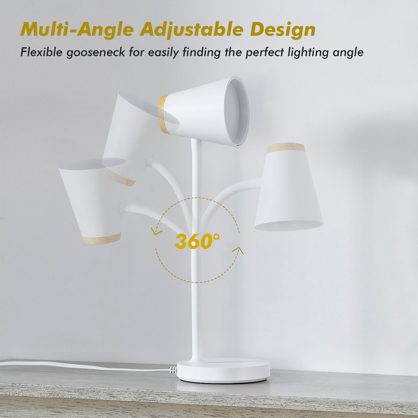 Desk Lamp for College Dorm Room - Small LED Desk Lamp Touch Dimmable Reading Light for Home Office - Adjustable Flexible Gooseneck Table Lamp for Bedside Bedroom Nightstand White