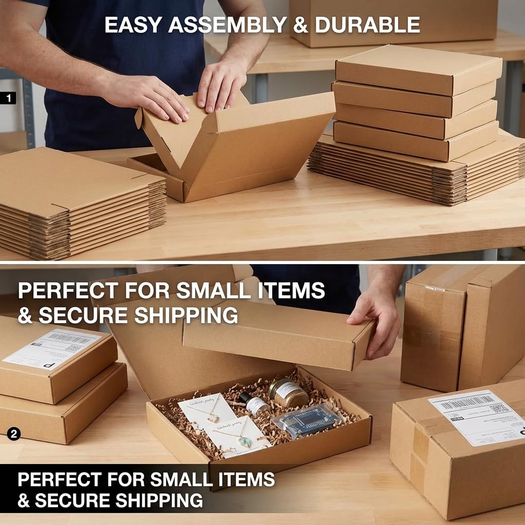 Pemtow 13x10x2 Shipping Boxes Set of 20, Brown Corrugated Cardboard Literature Mailer Box for Packaging, Mailing, Business