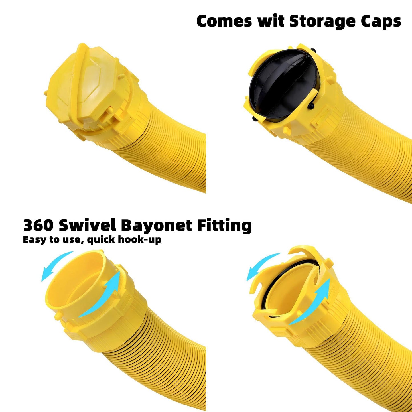 Saturnhose 10 FT RV Sewer Hose Kit Heavy-Duty Sun-Resistant Leak-Proof with 90 Degree Clear View Sewer Adapter Storage Cap
