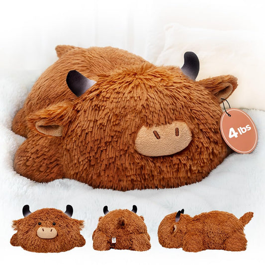4 Lbs Weighted Stuffed Animals - Heavy Belly & Limbs, 23" Highland Cow Plush for a Realistic Hug, Super Soft Fluffy Plush Toy for Kids and Adults