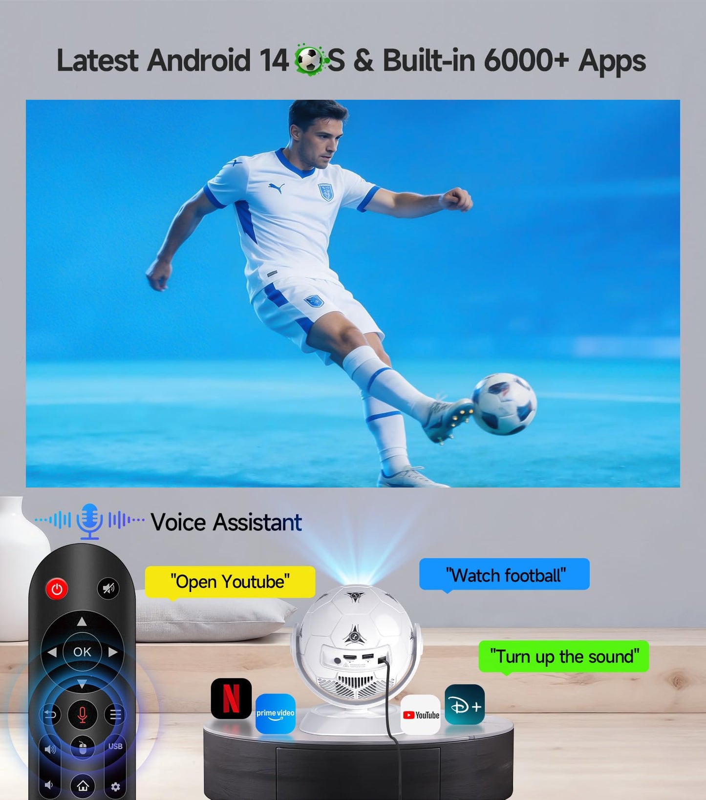 Magcubic 2026 Football-Themed Mini Projector, Portable Projecteur with WiFi 6 and Bluetooth 5.4, 4K Support, Auto Keystone, 180° Rotatable, Android 14 Smart Projector for Movie Home Theater, HY300F