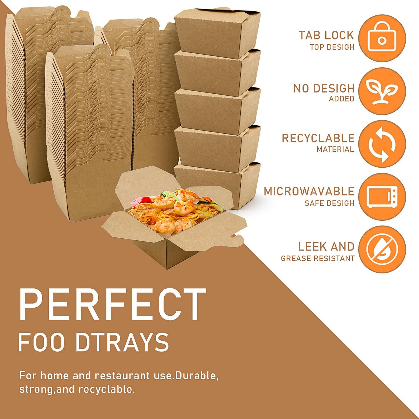 100 Pack Takeout Boxes, 25 oz Chinese Take Out Food Container, Kraft Paper Small To Go Box, Recyclable Food Pails for Meal, Party, Restaurants,Food Service,Grease Resistant