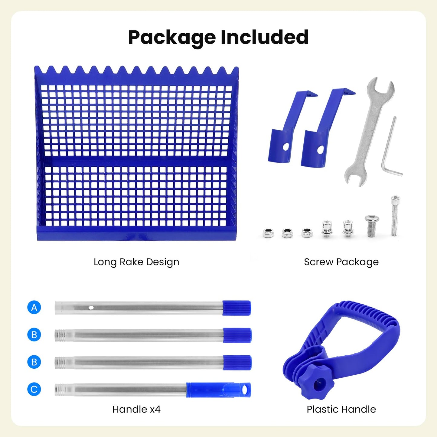 Chicken Poop Scooper Rake 2-in-1, Metal Shovel Head Chicken Coop Accessories, Adjustable 304 Stainless Steel Handle, Litter Scooper Sand Sifting for Chicken Coops Small Farm Animals(36" to 62")