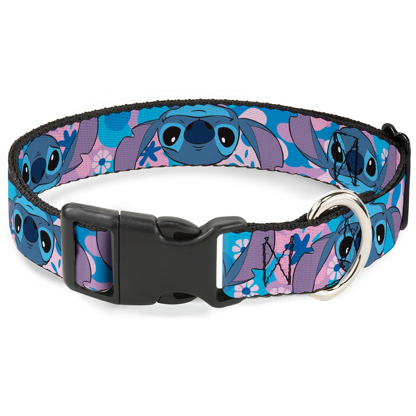 Disney Pet Collar, Dog Collar Plastic Buckle, Lilo and Stitch Stitch Flip Expressions Close Up Blues Pinks, 15 to 24 Inches 1.0 Inch Wide