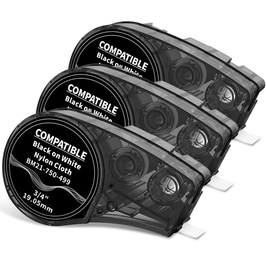 Compatible M21-750-499 Nylon Cloth 3/4 Inch Black on White Label Tape, for Wire and Cable, Used for M210, M211, BMP21 Plus, BMP21 LAB Printer, 0.75" x 16', 3-Pack
