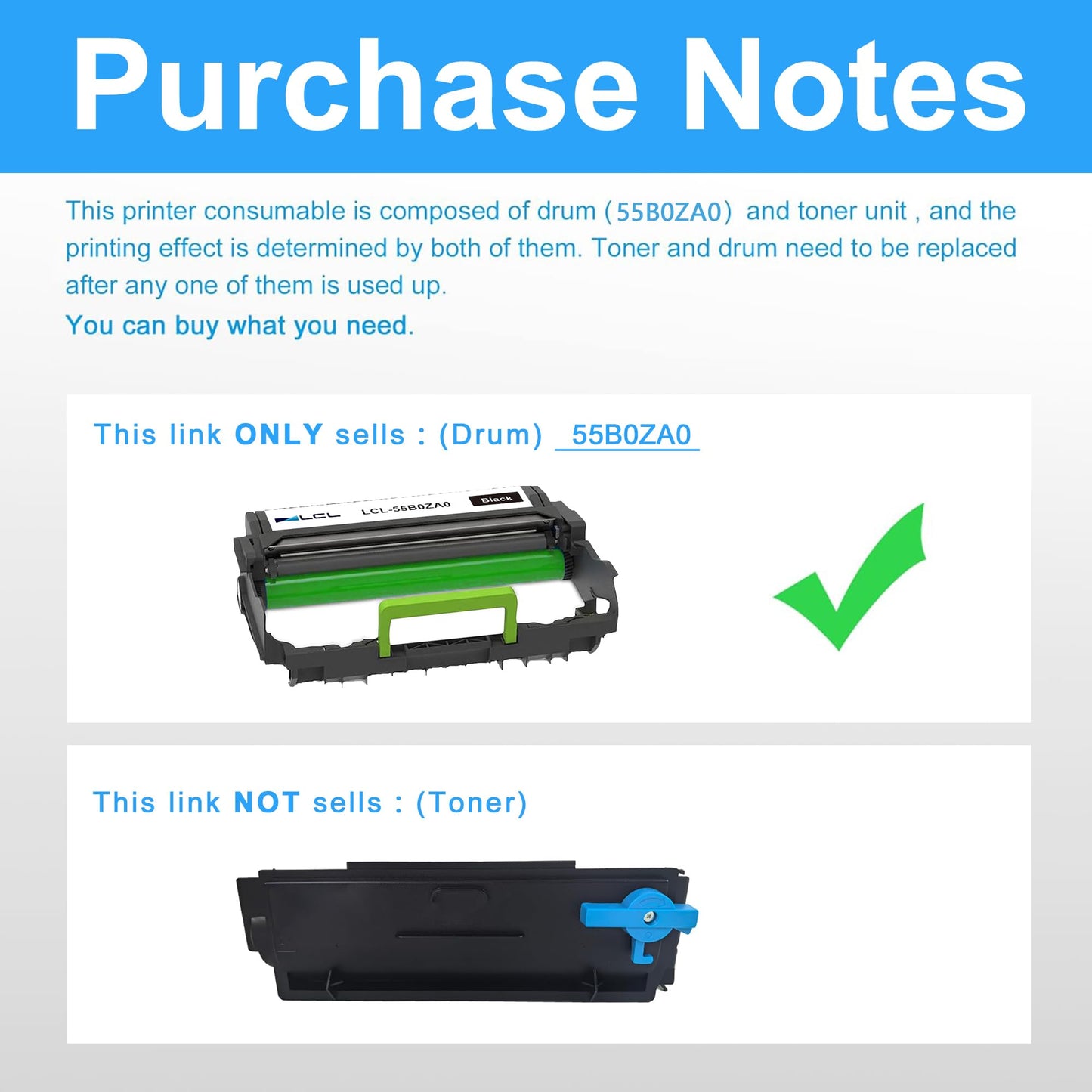 LCL Comaptible Drum Unit for Lexmark 55B0ZA0 (1-Pack) for MS331 MS331dn MS431 MS431dn MS431dw MX331 MX331adn MX431 MX431adn MX431adw MX432 MX432adw B3340 B3340dw B3442 B3442dw XM1342 MB3442
