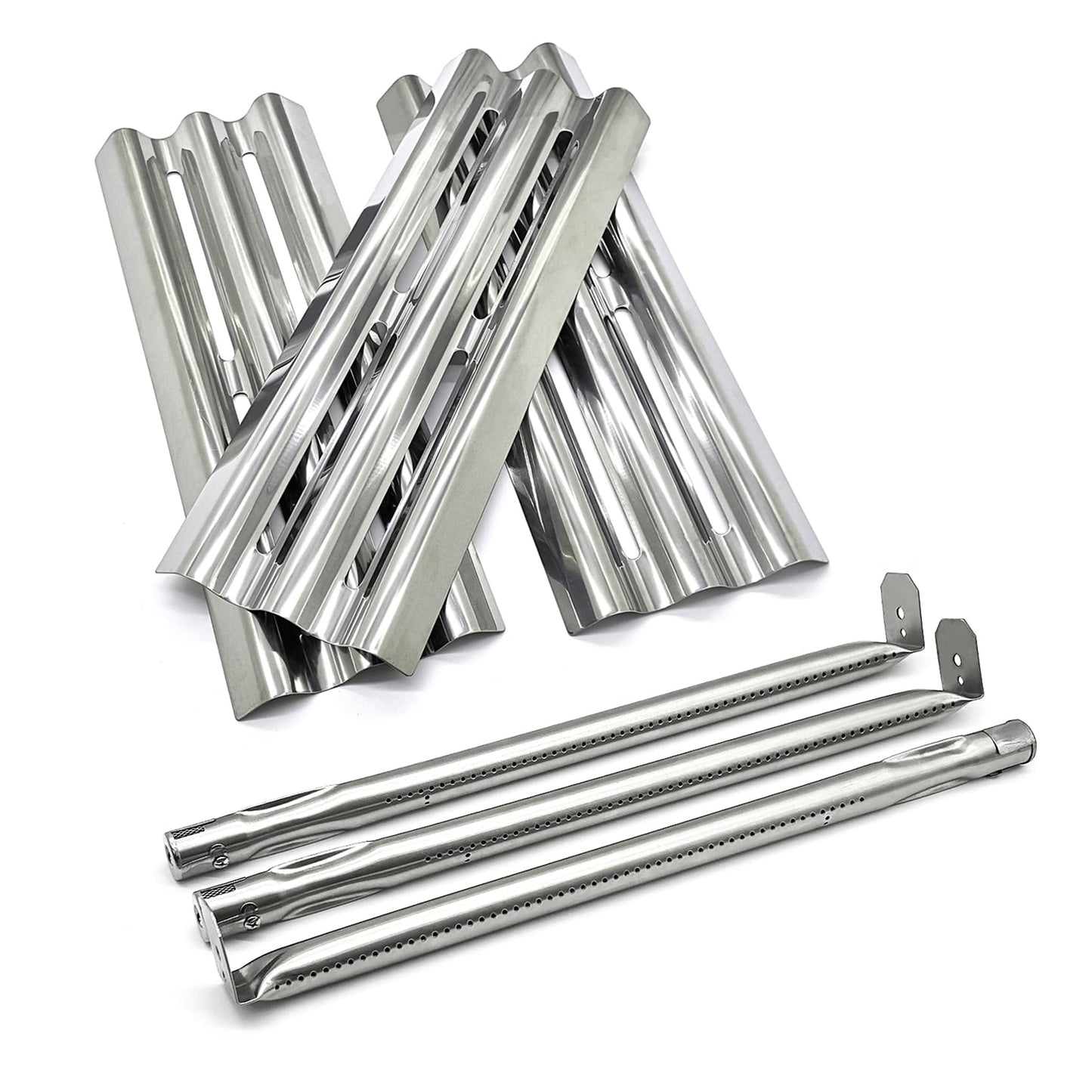WEMEIKIT 3 Pcs BBQ Heat Sear Plate & Burner Tube Replacement for Napoleon Grills as LEX, Legend, Mirage, Lifestyle Series of 485, 605, 730, Stainless Steel 16-1/2” Heat Shield & 18-13/16“ Tube Burner