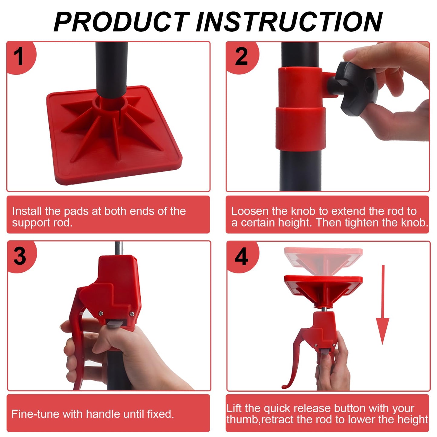 Cabinet Jacks for Installing Cabinets, 11.8" to 23.5" Third Hand Tools Adjustable Support Pole, 3rd Hand Support System for Upper Cabinet Installation, Each 78 LB Capacity, 2 Pack