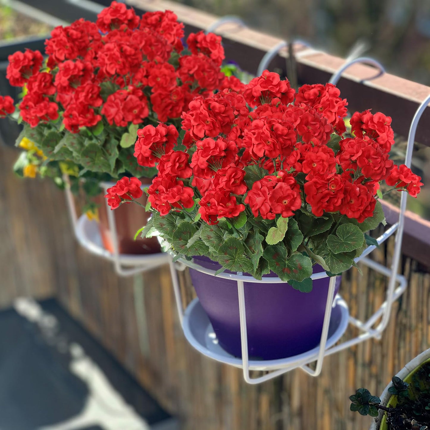 Dremisland 6 Pack Artificial Geranium Flowers for Outdoors Red Geranium Silk Flowers Outdoor UV Resistant Garden Plants Bush Faux Flowers for Home Wedding Table Centerpieces Decor