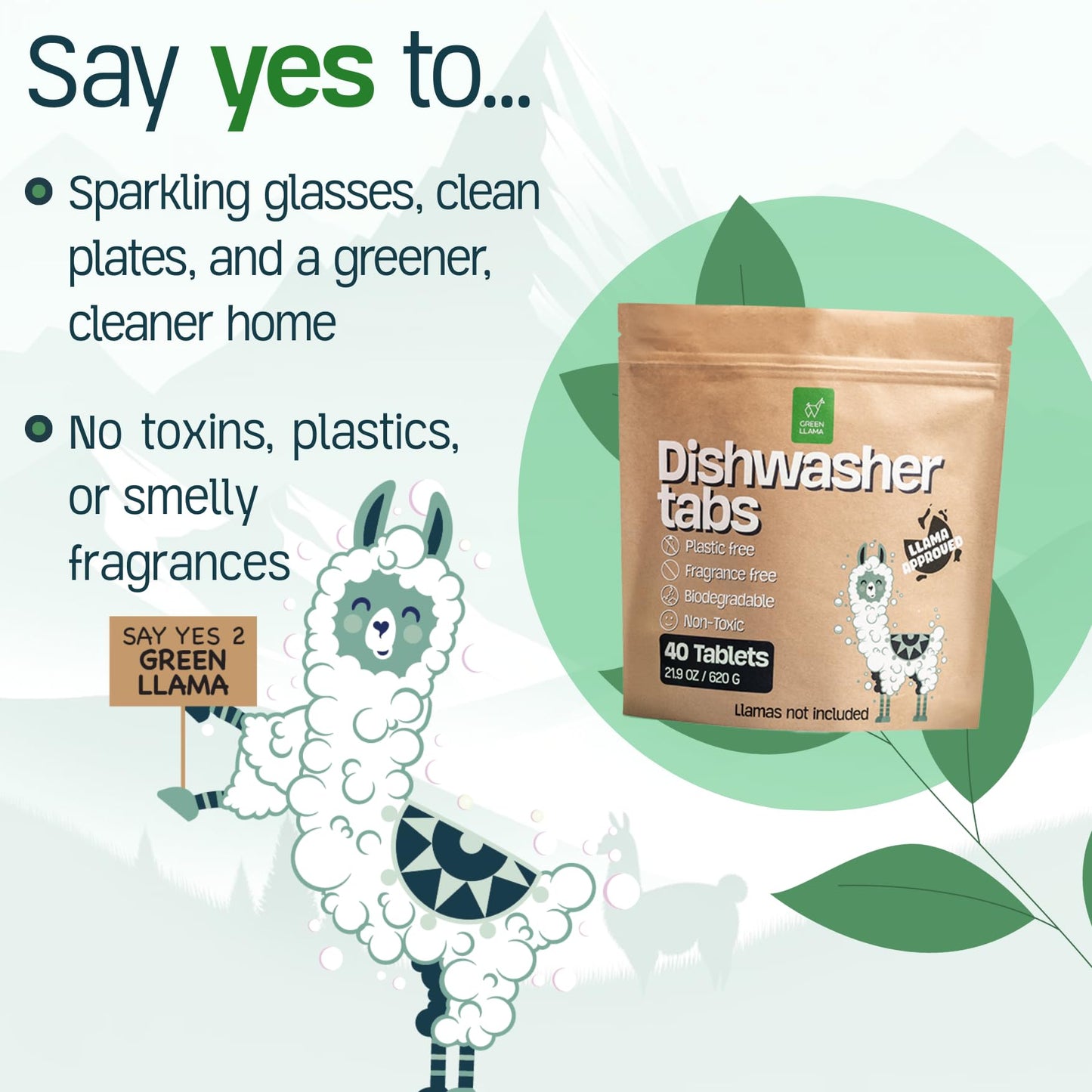 Dishwasher Tablets for Dishwasher, Fragrance Free, PVA Free, Non-Toxic, Compostable Packaging, Female Company, Leaping Bunny Certified, Pack of 40