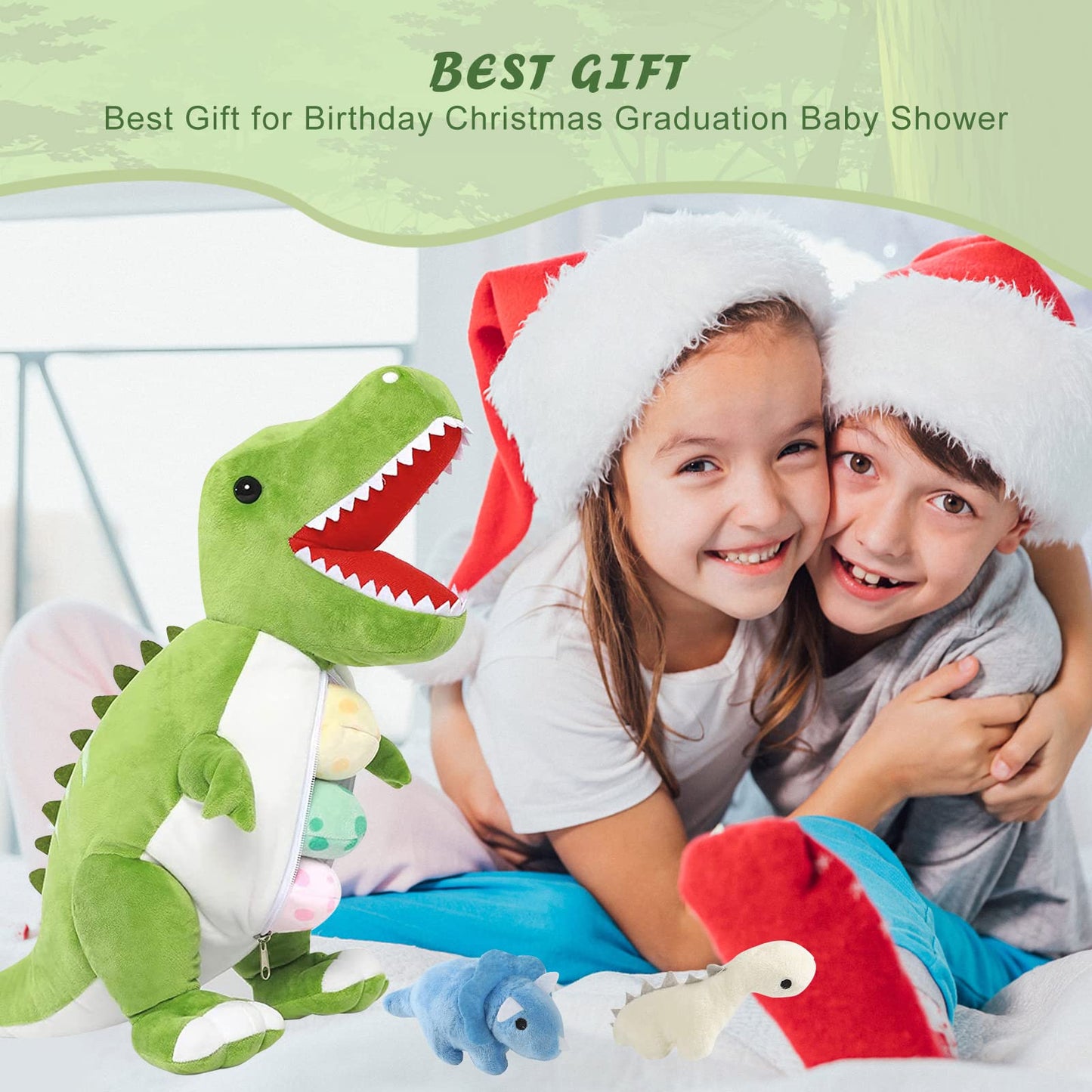 Cute Stuff Plush Dinosaur Stuffed Animal 23.6'' Mommy Stuffed Dinosaur with 3 Baby Dinosaur Plush Toys Soft Stuffed Animals Plush Gift for Children, Friends