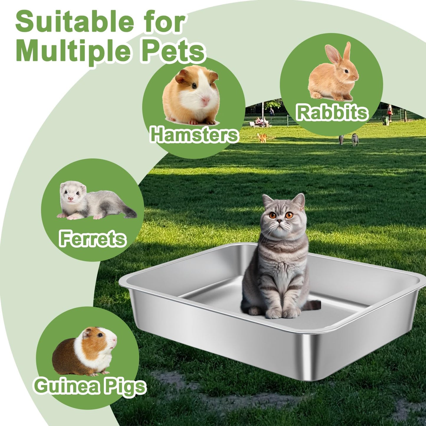 Amibud 2 Pack Stainless Steel Cat Litter Box, Metal High Sided Cat Pan, Extra Large Stainless Steel Box, Easy to Clean,Small Cat Toilet Supplies for Kitten, Kitty, Rabbit-40cm Lx 30cm W x 10cm H