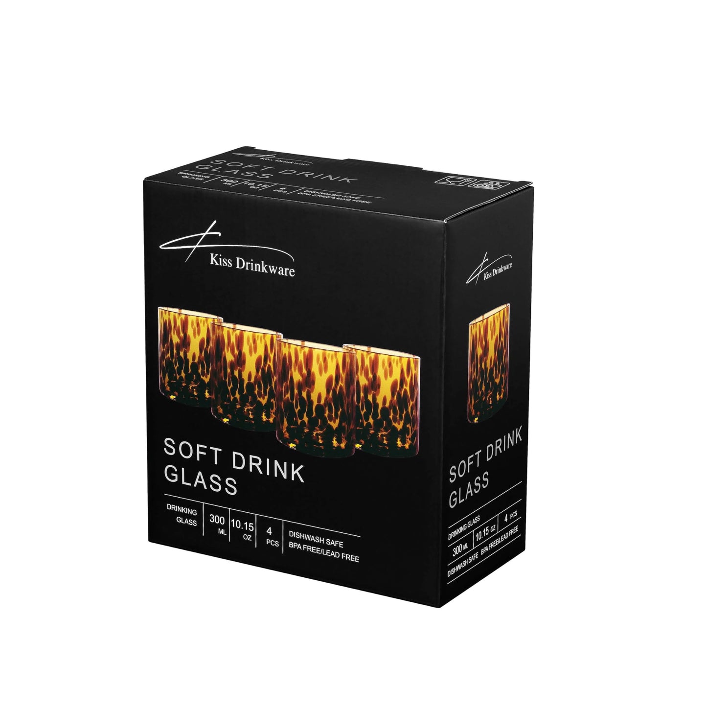 Joseph Sedgh Collection Tortoise Shell DOF Lowball Glass Set of 4 – 10.15 oz Borosilicate Whiskey & Cocktail Glasses – Stylish, Lead-Free, Dishwasher Safe – Gift Box Included