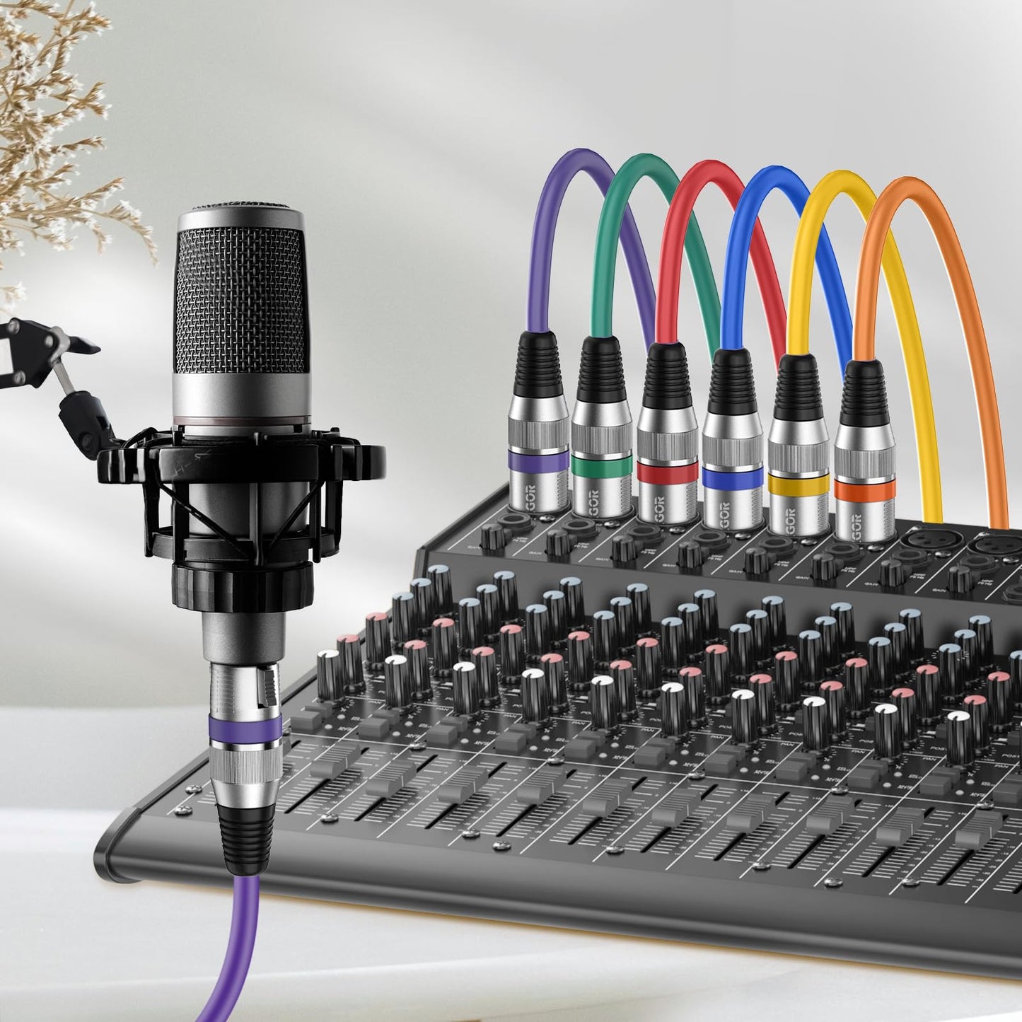 XLR Cables 10 ft, 6 Pack 3-Pin XLR Male to Female Microphone Cable, Compatible with Microphones, Mic Mixer, Speakers and More, Multi-Color 10 Feet
