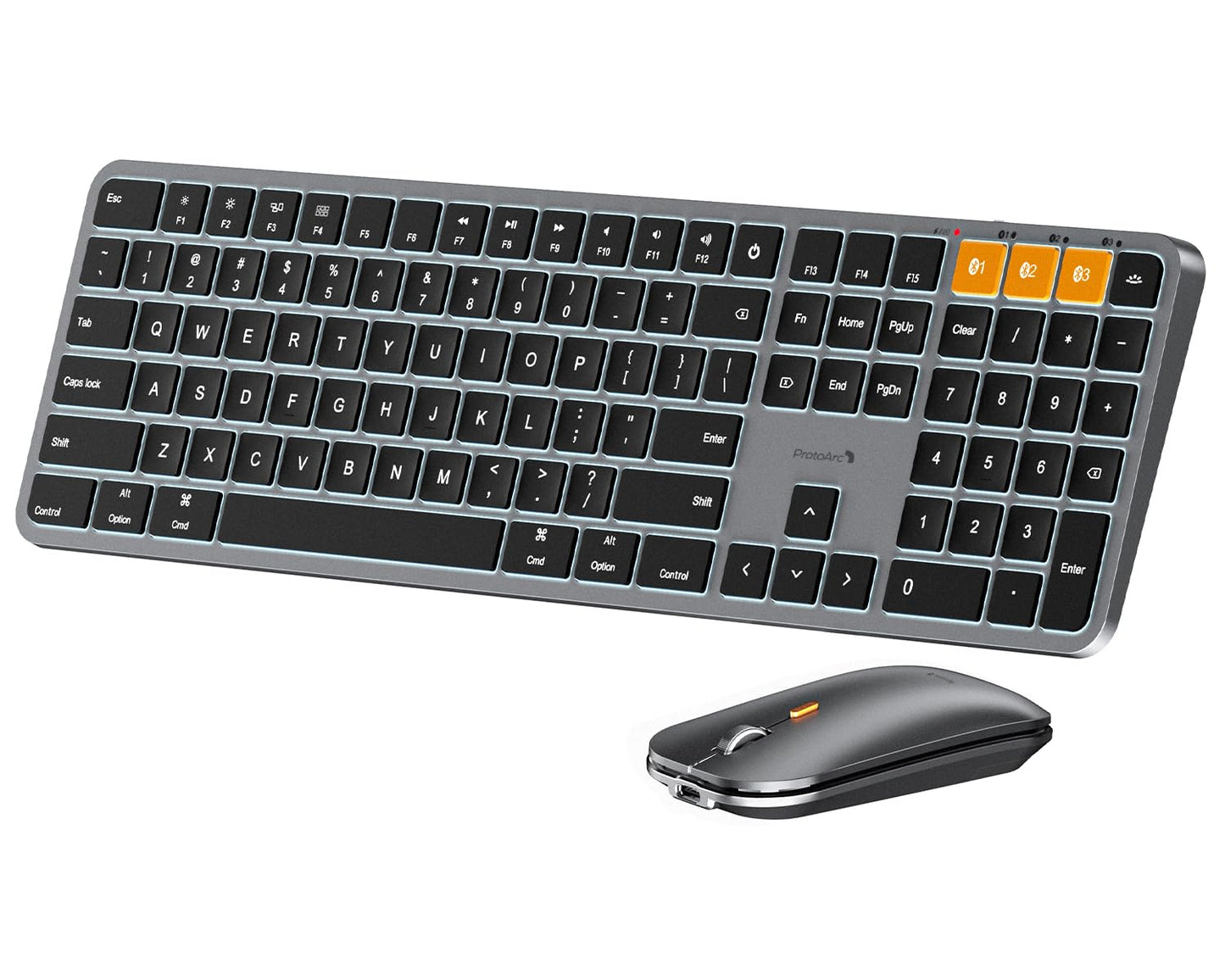 ProtoArc Backlit Bluetooth Keyboard and Mouse for Mac, KM100-A Full Size Wireless Keyboard Mouse for Mac, Multi-Device Rechargeable for MacBook Pro/Air, iPhone, iPad, Space Gray