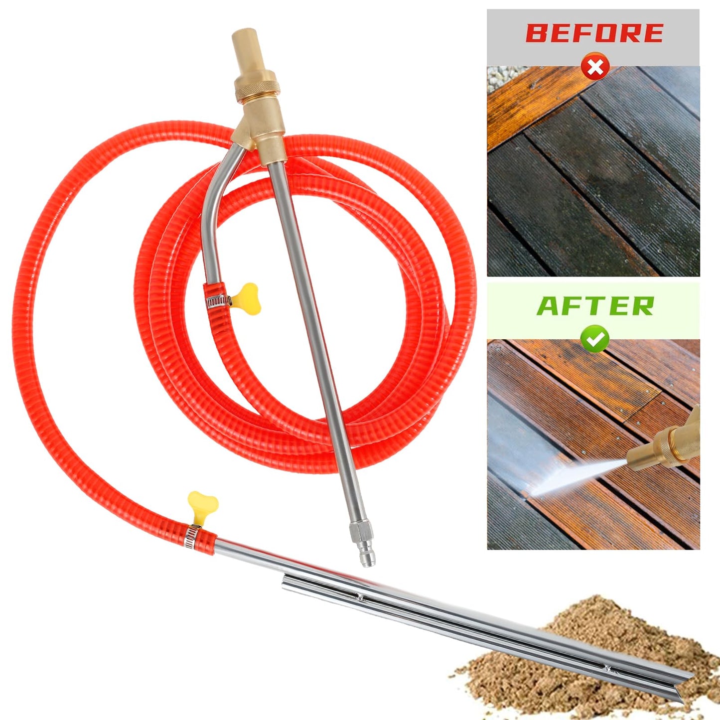 Pressure Washer Sandblasting Kit, Wet Abrasive Sandblaster Attachment, High Pressure 5000 PSL Sand Blaster 1/4 Inch Quick Disconnect Sandblaster Kit, with Replacement Nozzle Tips, Protect Glasses