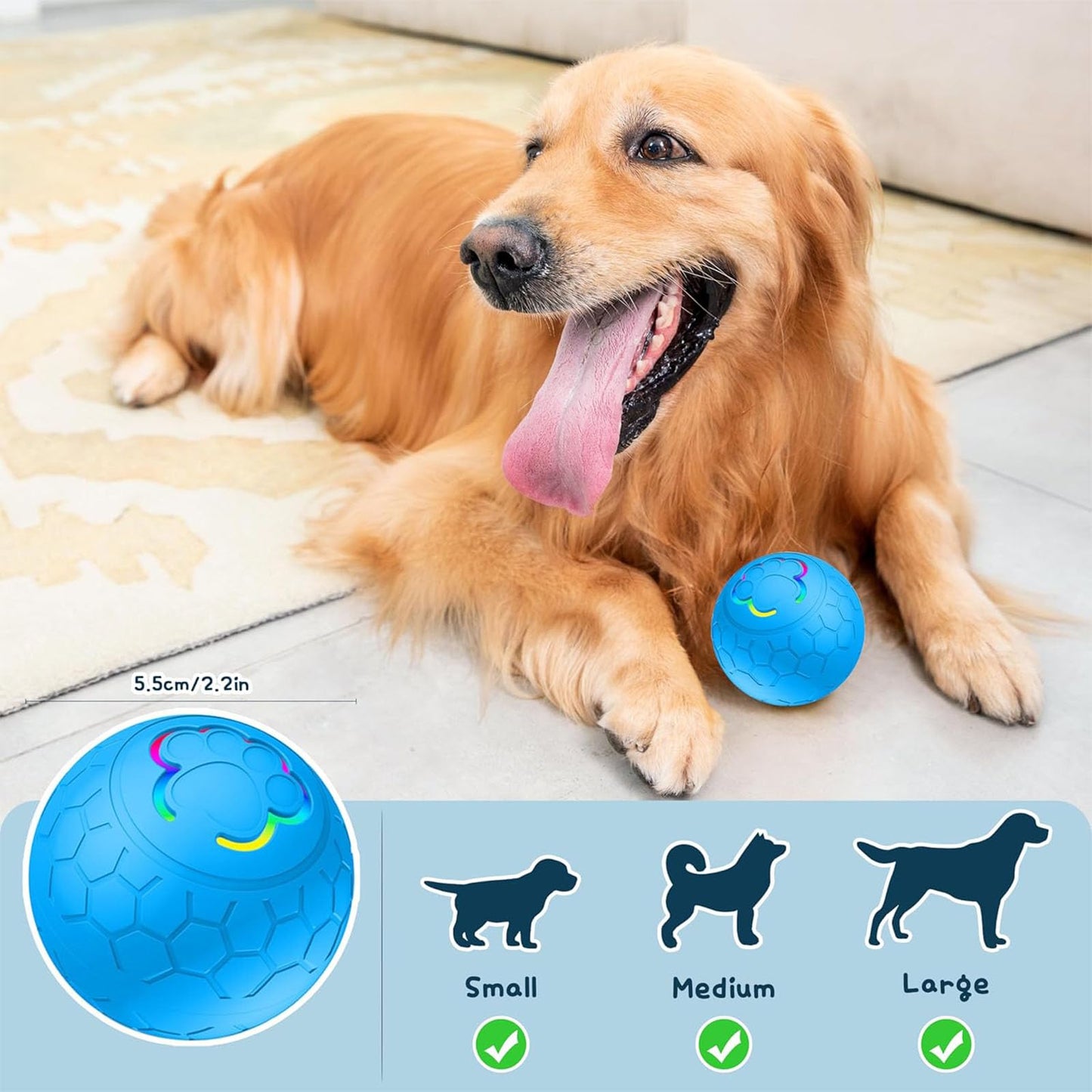 BEFYUS Interactive Dog Toy Ball - Smart Cat Interactive Ball and Self Moving Bouncing Rotating Wicked Air with Rechargeable，Active Rolling Ball for Dogs/Cats