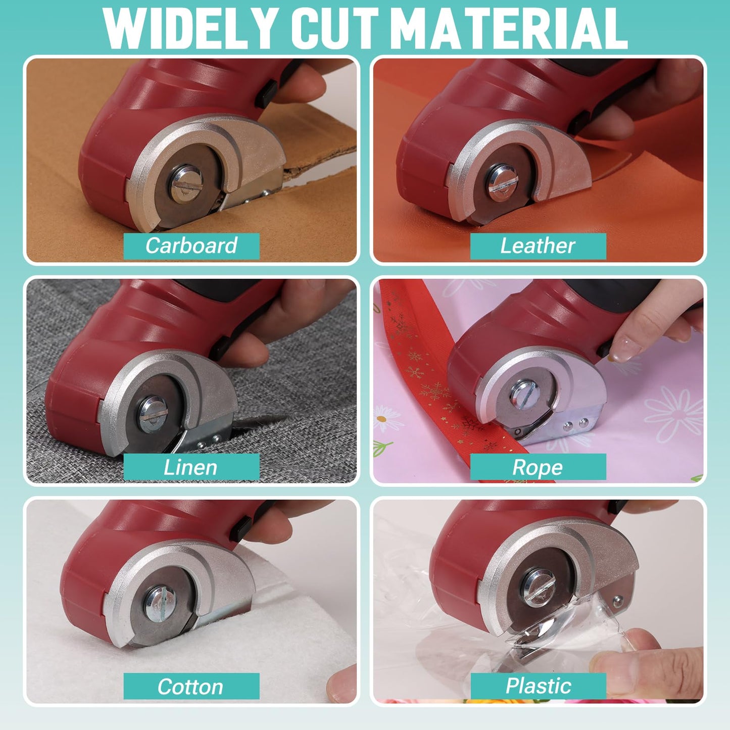 VLOXO 4V Cordless Electric Scissors – Rechargeable Rotary Cutter with Safety Lock for Home Crafting, Warehouse Packaging & DIY Projects, Cuts Cardboard Leather Fabric (Red)