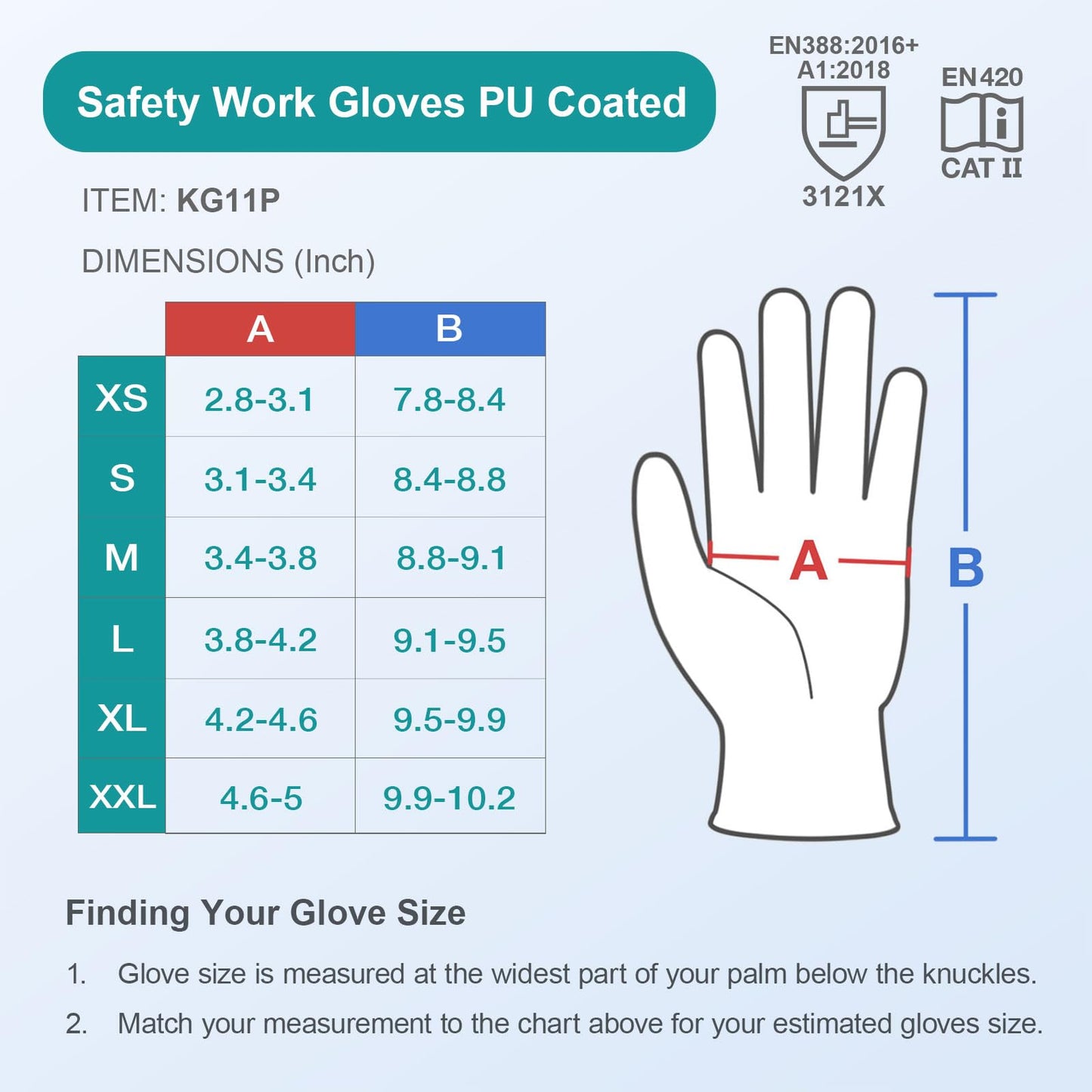 Safety Work Gloves PU Coated-12 Pairs,KAYGO KG11PB, Seamless Knit Glove with Polyurethane Coated Smooth Grip on Palm & Fingers, for Men and Women, Ideal for General Duty Work (XL, Black)
