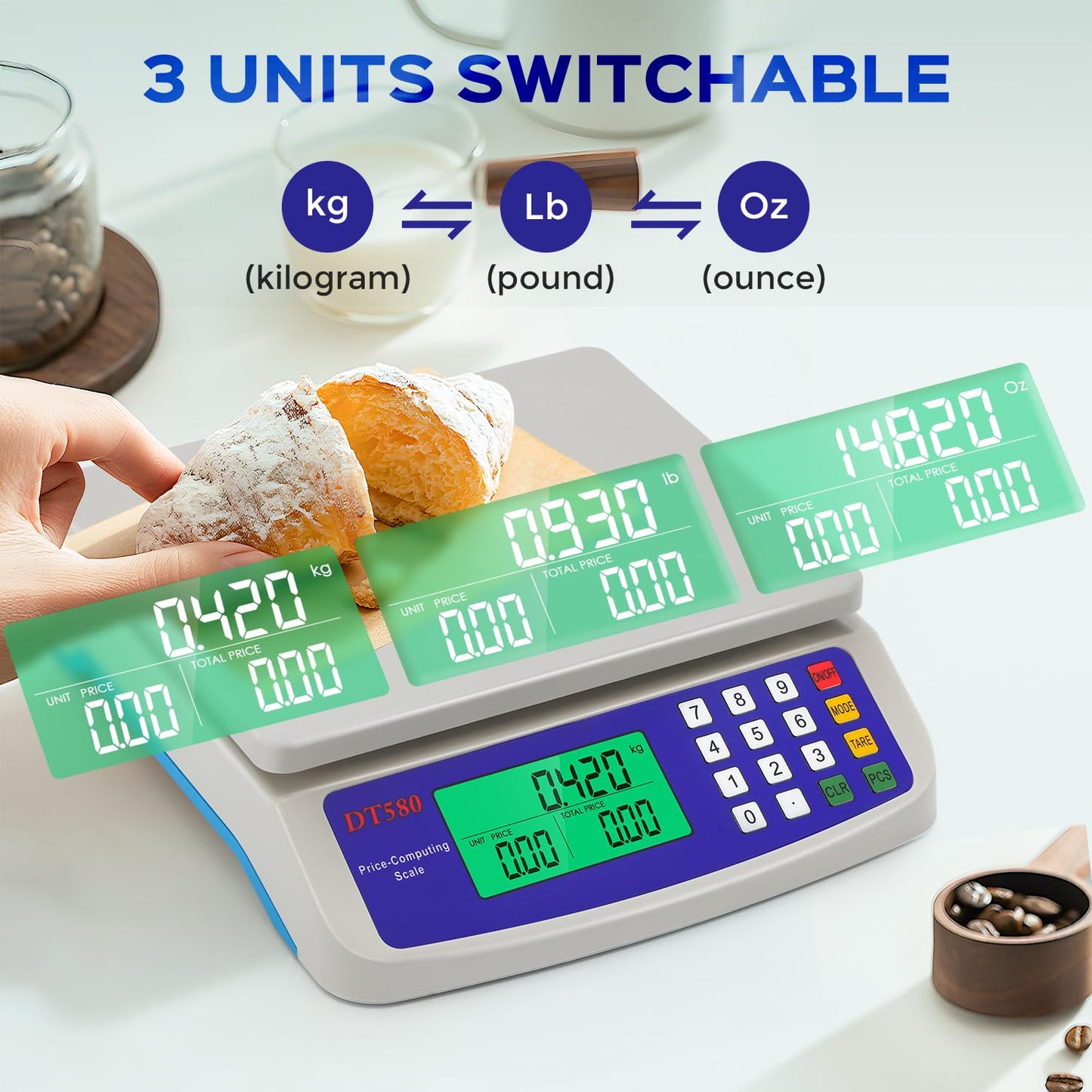 Bonvoisin Commercial Food Scale 66lb/ 30kg Price Computing Scale with kg/lb/oz Conversion, Deli Produce Scale for Kitchen, Market with 1g Division