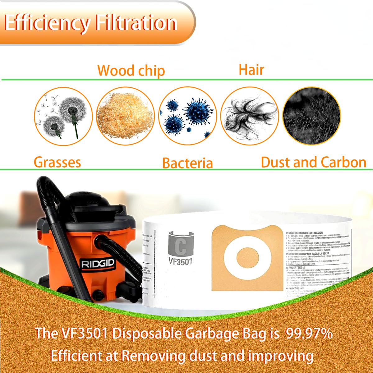 COJINLDFEI 12 Pack VF3501 Shop Vac Bags,Compatible with Ridgid Vacuum 3 to 4.5 Gallon Dust Bags Workshop Dry Vac Bags WS32045F