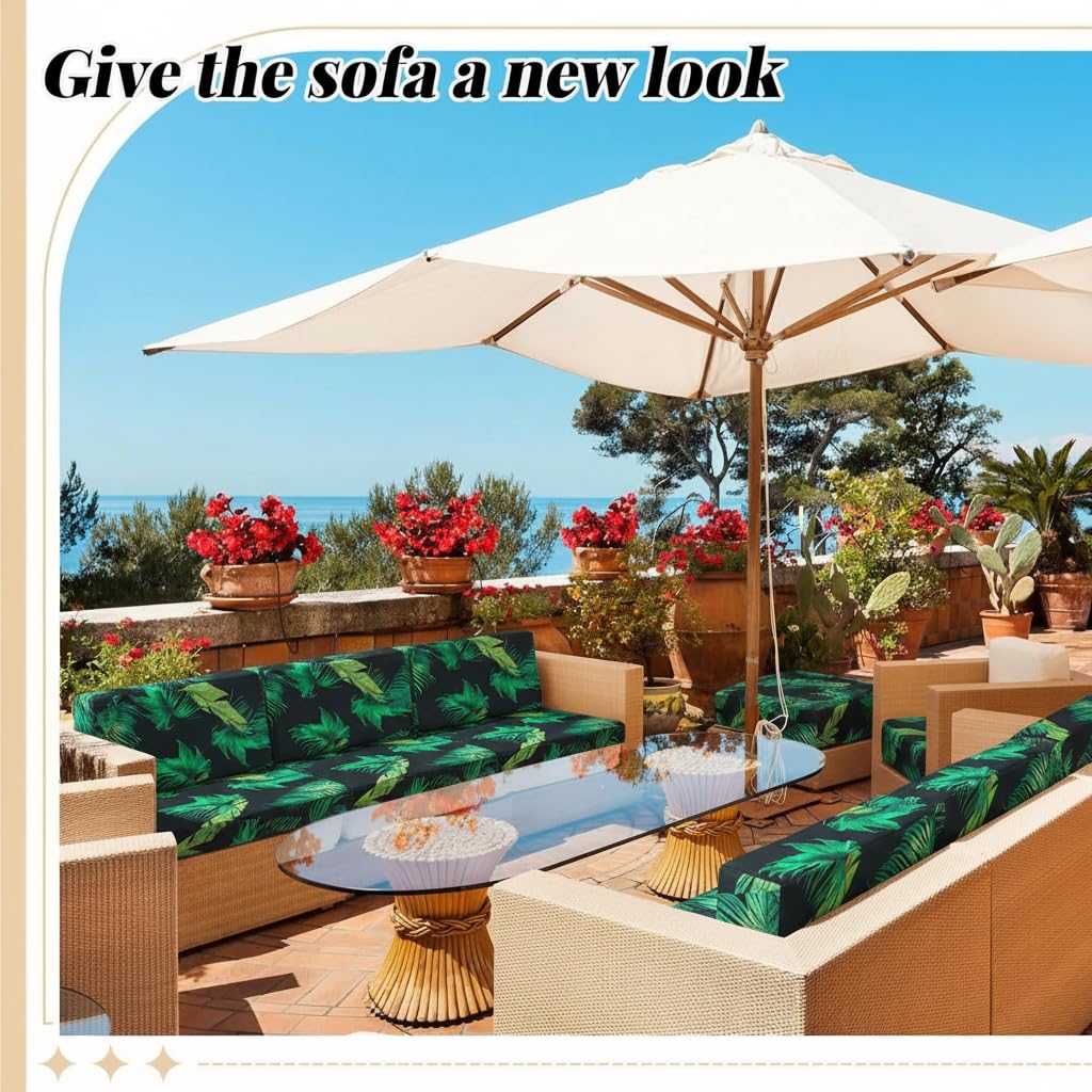 6 Pcs Outdoor Couch Covers, Patio Sofa Cushion Covers-Stretch Print Slipcovers,Washable Chair Seat Cushions Slipcovers for Indoor & Outdoor Furniture