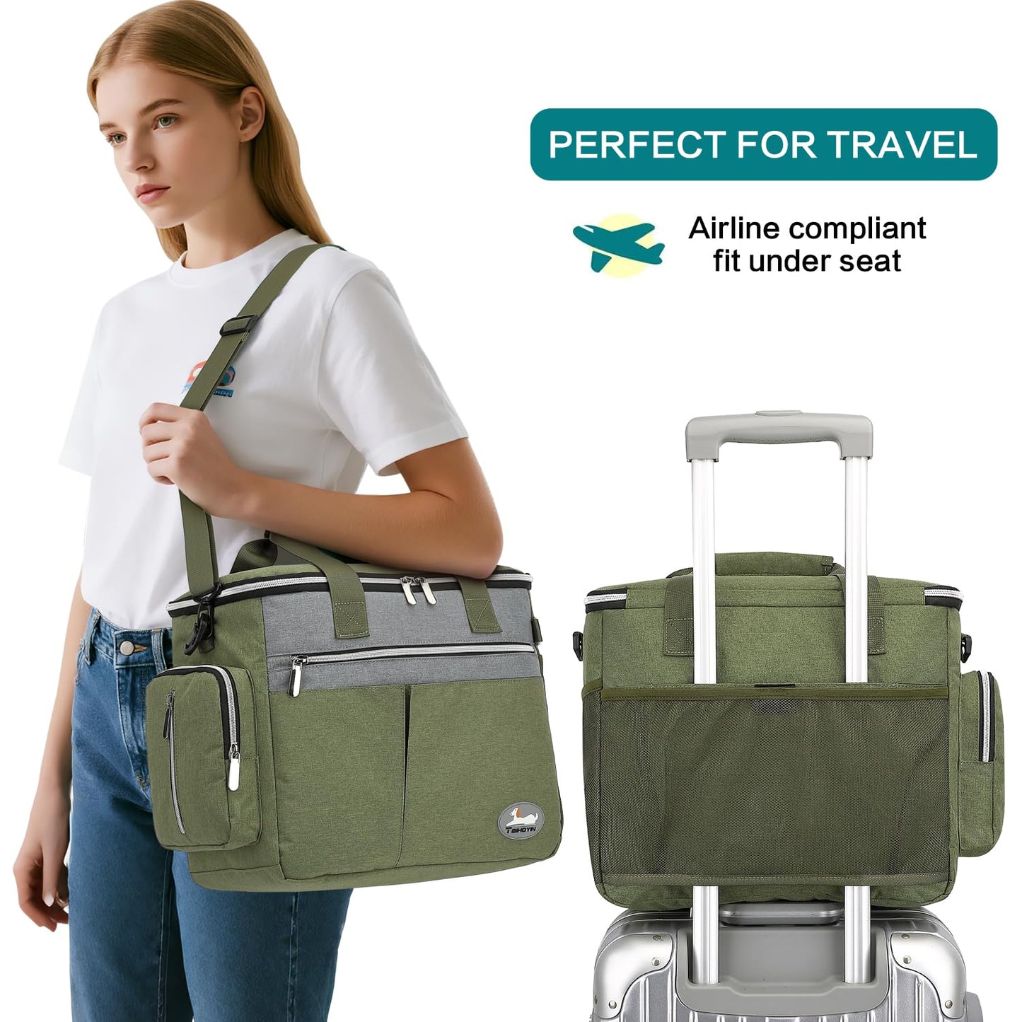 Taihoyin Dog Travel Bag for Pet Kit for Supplies with 2 Food Storage Containers 2 Collapsible Bowl 1 Feeding Mat 1 Dog Treat Pouch 7-Piece Set Perfect Road Trips Camping Weekend Doggy Gift Olive Green