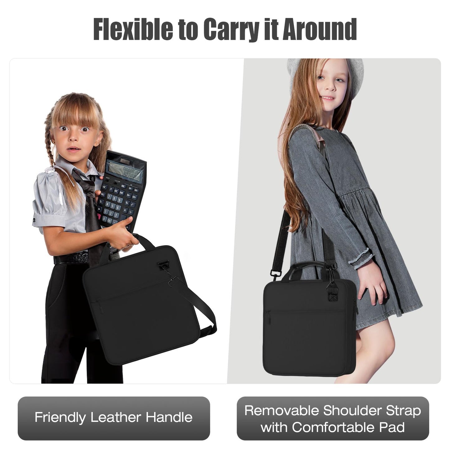 MoKo Zipper Binder, 3 Inch 3 Ring Binder with 5-Tab Expanding File, 700 Sheets Capacity & Shoulder Strap & Handle, Multi-Pocket Zipper Organizer for Middle School, Black