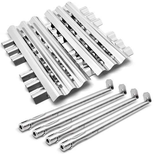 Criditpid Grill Heat Sear Plate, Burner Tubes Replacement for Napoleon LEX 485 Sires, LEX 605 Sires, LEX 730 Sires Models, 16-1/2" Heat Shields and 18-13/16" Burner Tubes, 4 Pack.