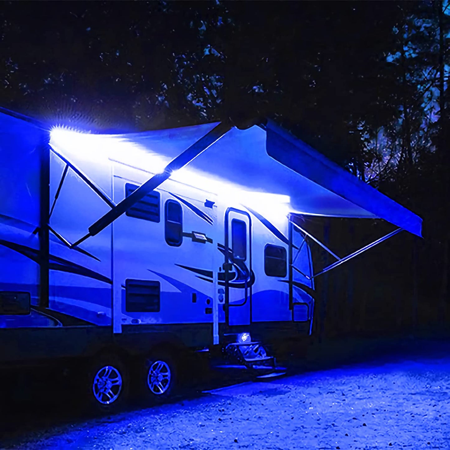 ROLiGHTiC RV Awning Lights, 12V 16.4FT Blue Camping Awning Lights, Motorhome Travel Trailer Food Trucks Van Waterproof Canopy Led Strip Lighting, RV Exterior Underglow Light