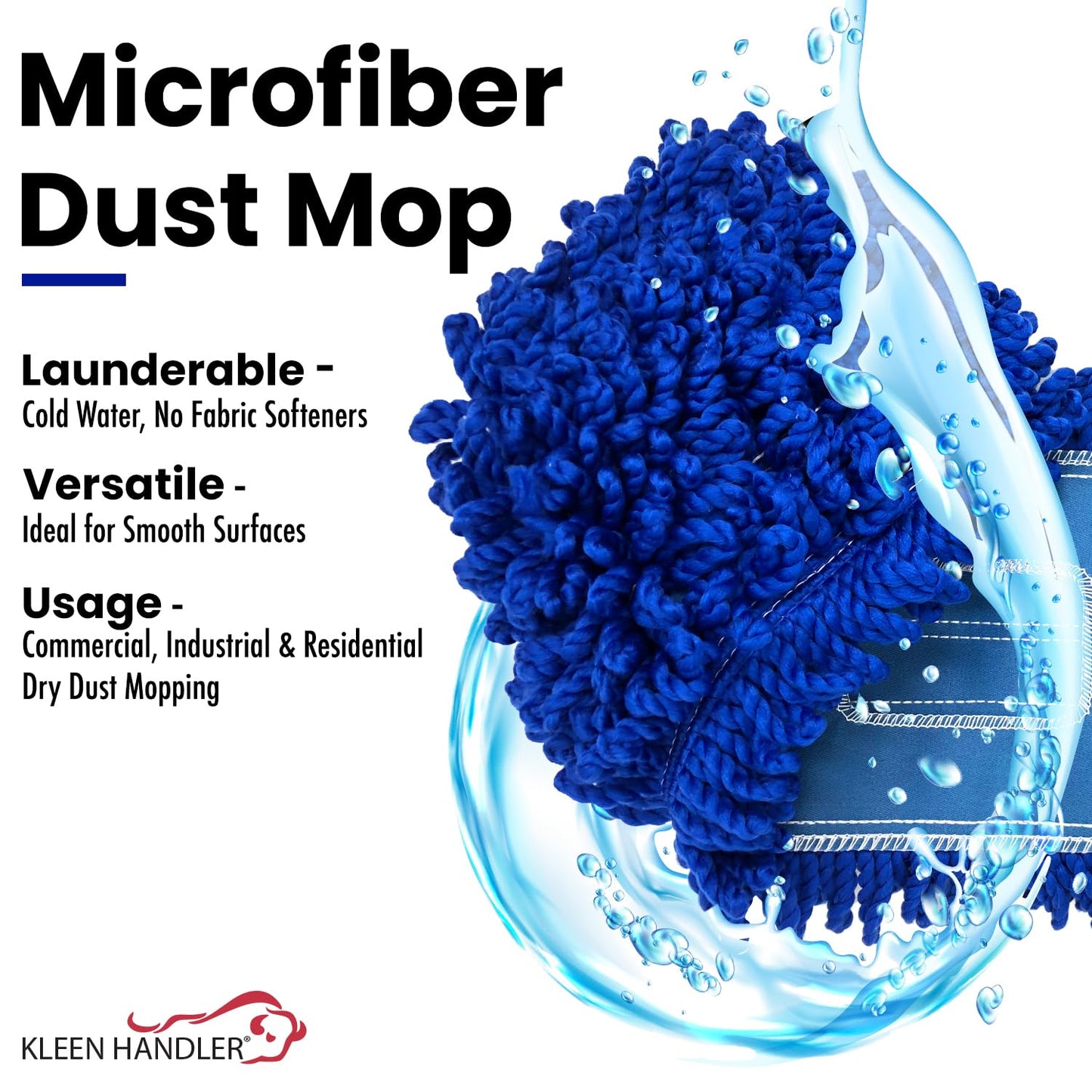 Kleen Handler 24 inch Microfiber Dust Mop | Medium Washable Commercial Mop Head Replacement, Pack of 6