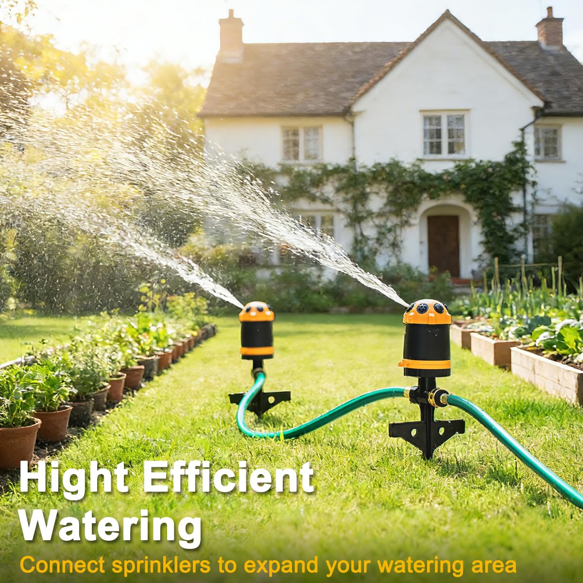 FANHAO Gear Drive Lawn Sprinkler with Metal Spike Base, 6-Pattern Heavy Duty Water Sprinkler System, Multi-Adjustable Irrigation Sprinkler for Large Yard Area Watering, Garden Plant and Flower Bed