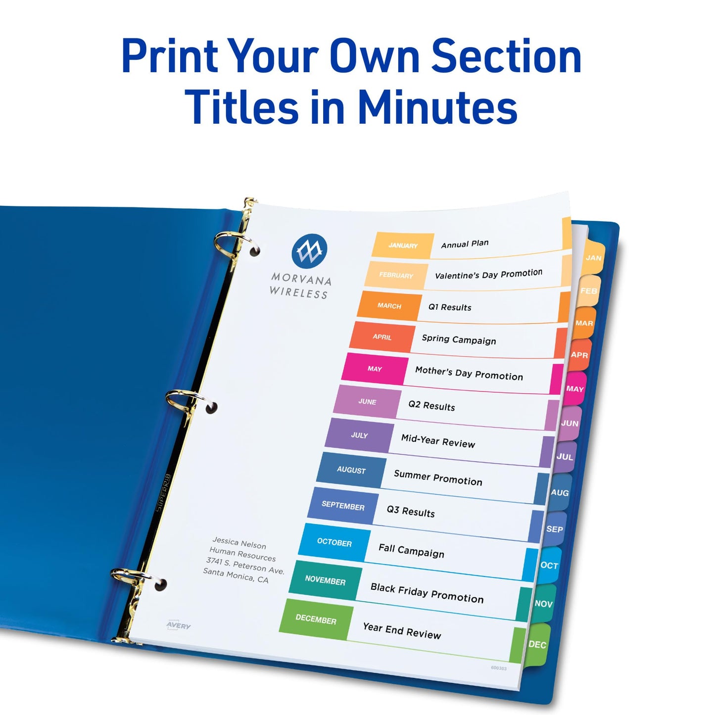 Avery Ready Index Table of Content Monthly Dividers for Laser/Inkjet Printers, Jan-Dec, 12-Tab, Multi-Colour, 6 Set, (11830)