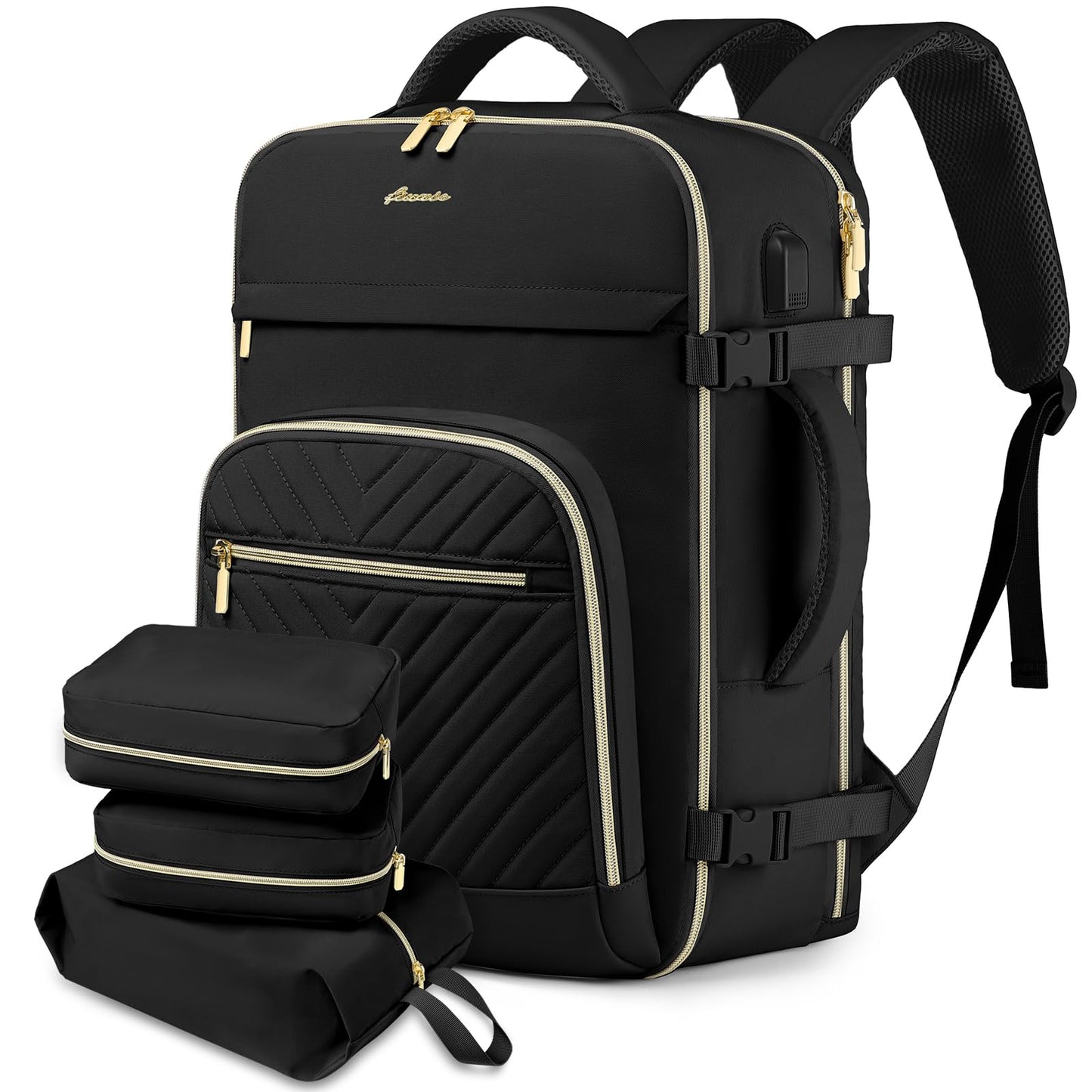Large Carry On Travel Backpack: Flight Approved 40L Waterproof Personal Item Daypack for Women Weekender Bag fit 17inch Laptop Luggage Backpack Traveling Business with USB Port and 3 Packing Cubes
