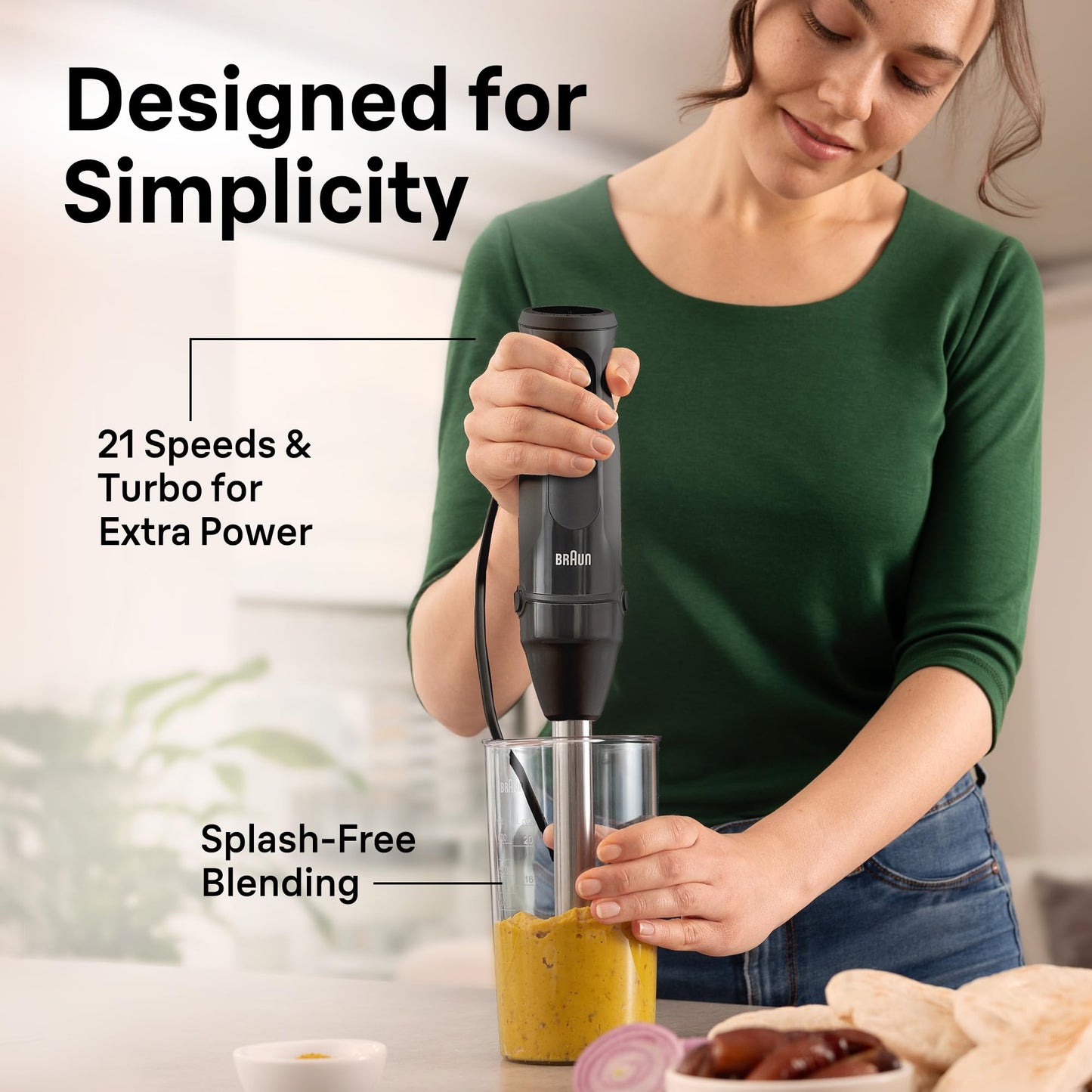 Braun MultiQuick 5 Vario Hand Blender, Immersion Blender with PowerBell Technology, Minimized Splashing, 21 Speeds + TurboBoost, EasyClick Attachments, Perfect for Whisking & Chopping, Black–MQ50001M
