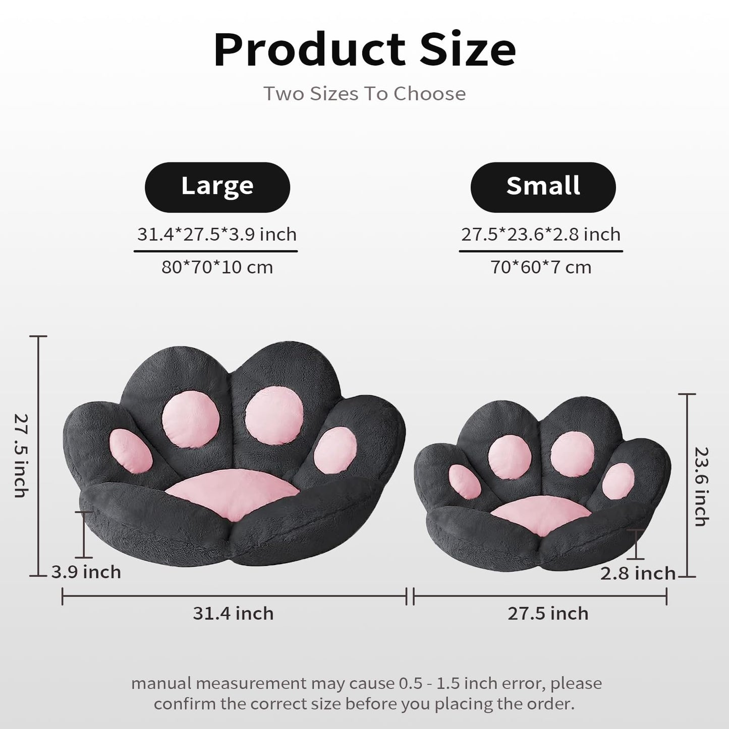 Ditucu Cat Paw Cushion Comfy Kawaii Chair Cushion 31.4 x 27.5 inch Bear Paw Lazy Sofa Office Floor Pillow Cute Plush Seat Pad for Gaming Chair for Bedroom Decor Black