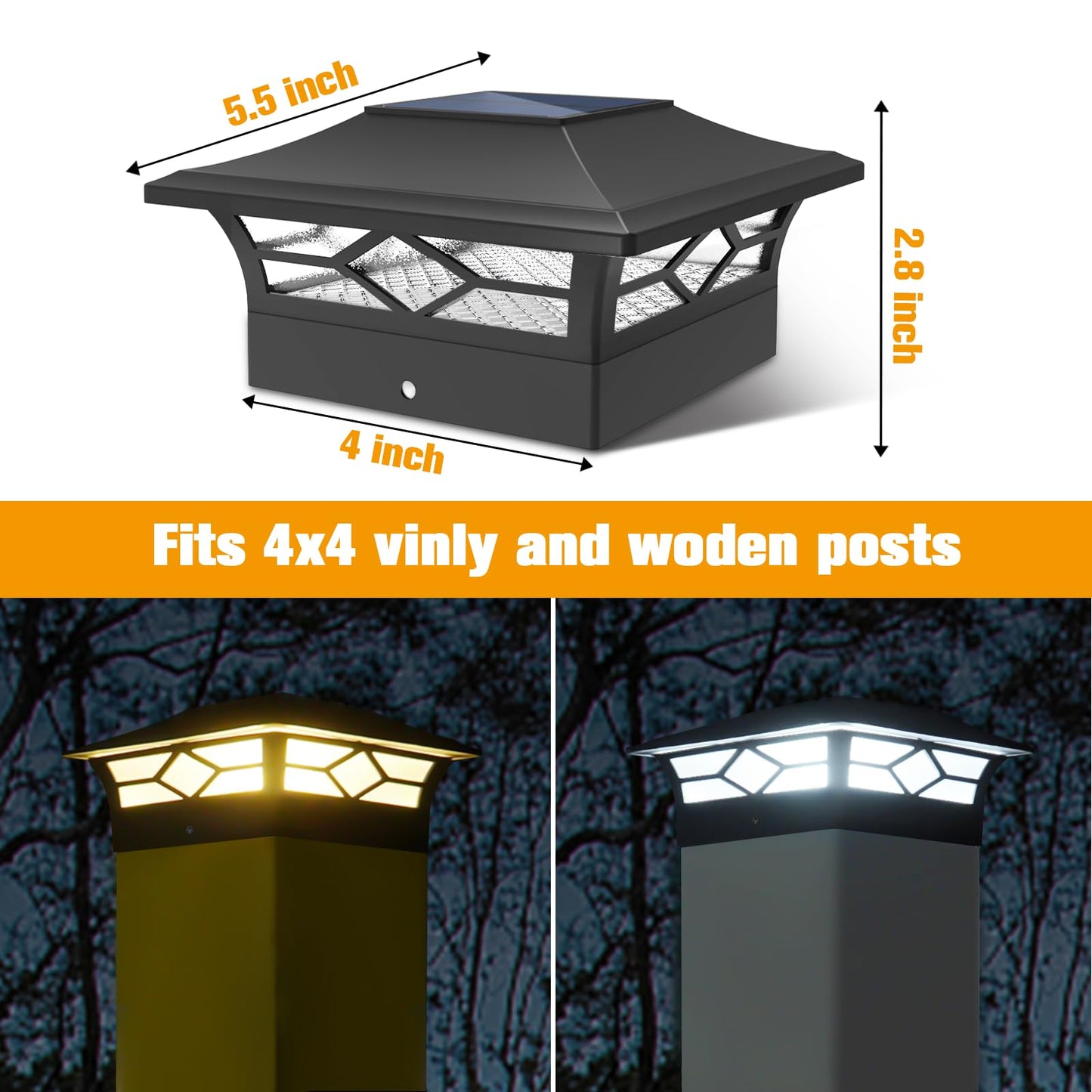 JOFIOS Solar Post Cap Lights Outdoor 6pack, Waterproof Solar Powered Deck Fence Post Lights for 4x4 Wood/Vinyl Posts, Solar Outdoor LED Light with Cool/Warm Lighting Decorate Garden Patio Porch…