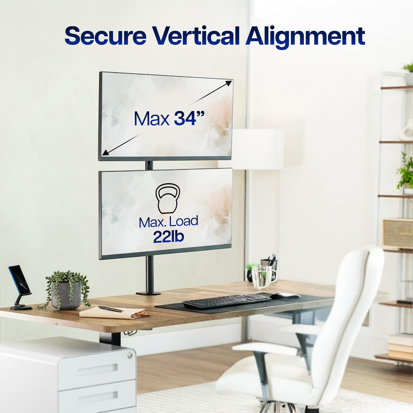 VIVO Dual Vertically Stacked Monitor Desk Mount, Extra Tall Adjustable Stand for 2 Ultrawides up to 34 inches, 22 lbs Capacity, Black, STAND-V002T
