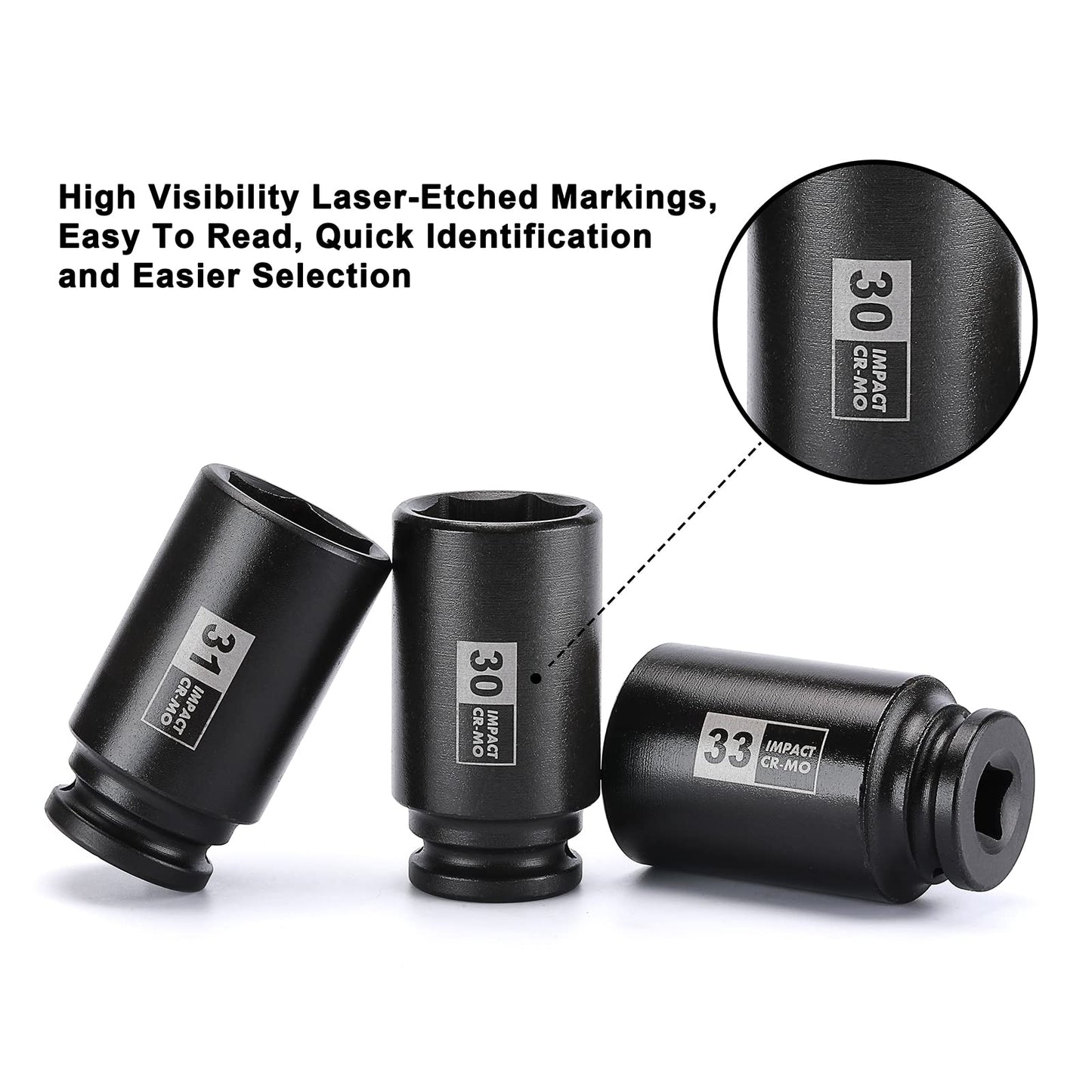 Mayouko 9PCS 1/2 Inch Drive Deep Metric Impact Socket Set, 29mm - 38mm, Spindle Axle Nut Sockets, Metric, Deep, 6-Point, CR-MO