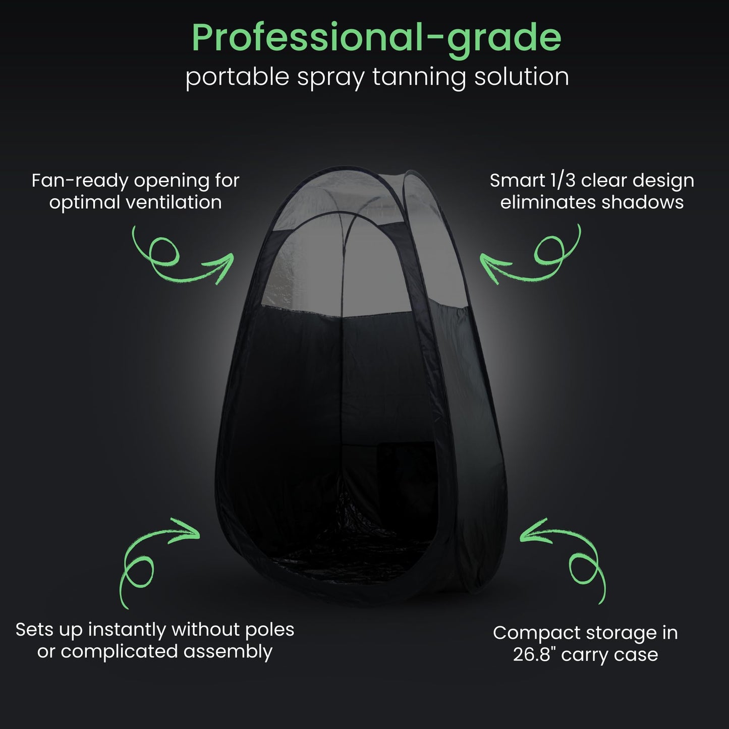 Large Spray Tan Tent – Deluxe Pop Up Tent Portable Tanning Booth with Carry Case – Clear Window for Perfect Spray Tanning – Easy Clean for Home & Salon(Black)
