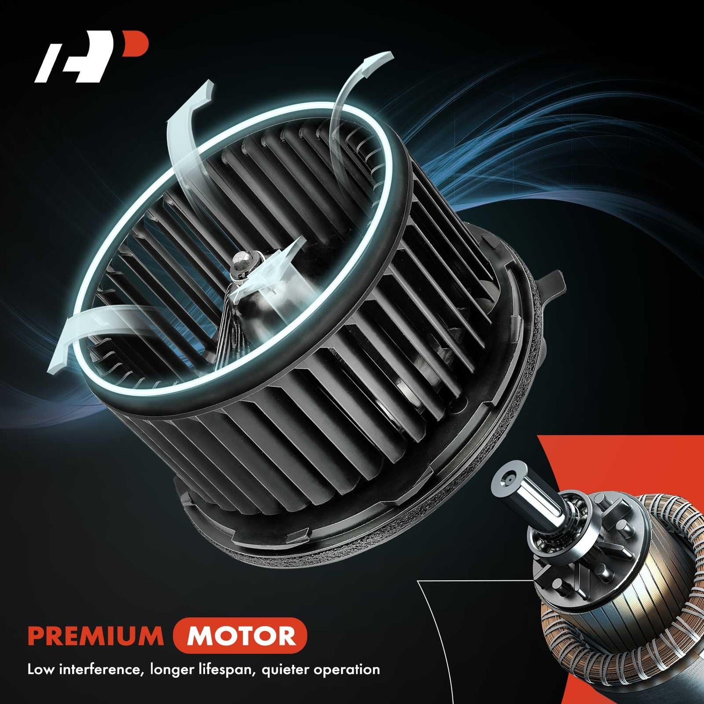 A-Premium HVAC Heater Blower Motor Assembly Compatible with Audi, Porsche & Volkswagen Vehicles - TT/TT Quattro 2000-2006, 911, Boxster, Cayman, Beetle, Golf, Jetta - Front Side