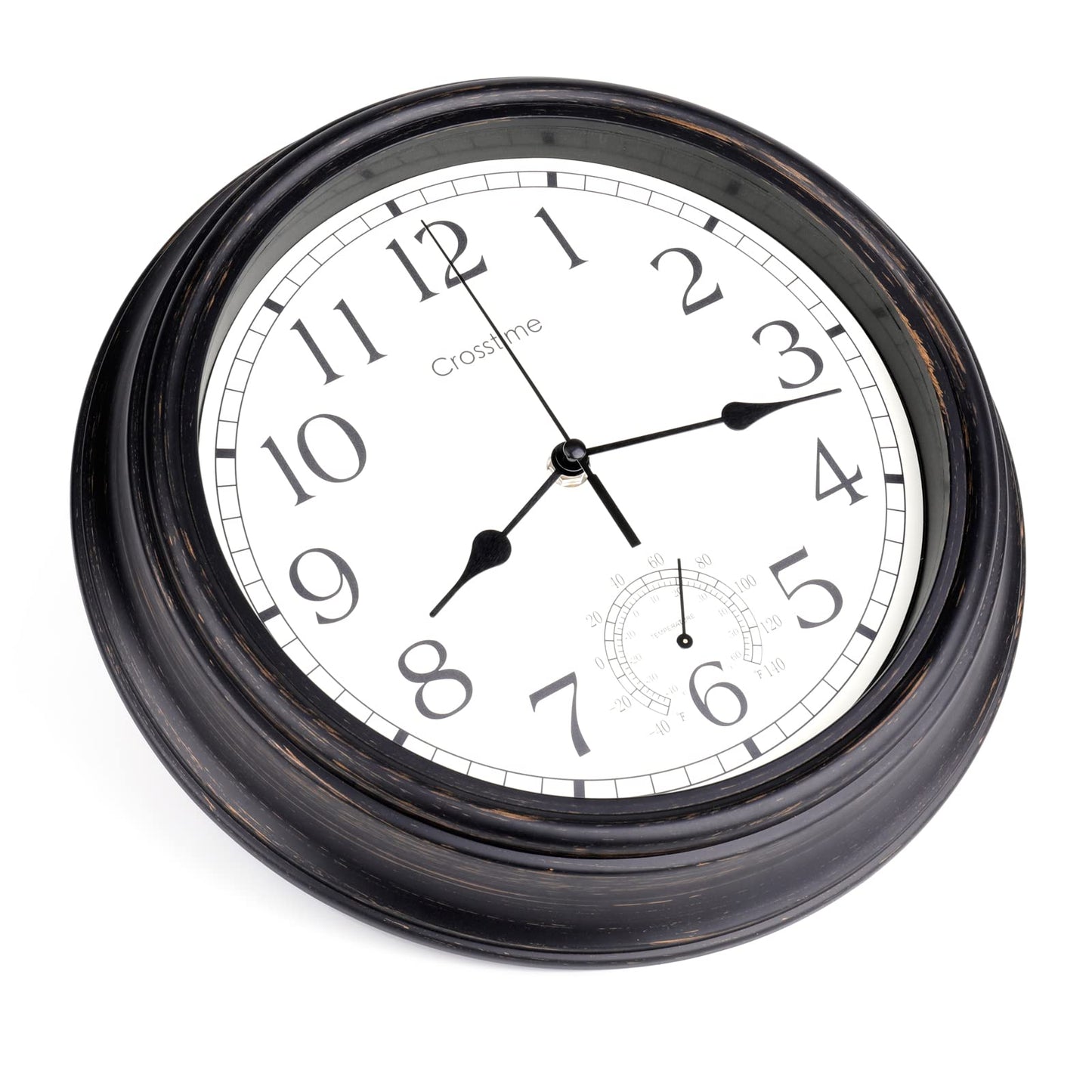 16 Inch Large Outdoor Clock Waterproof with Thermometer Combo, Retro Indoor Outdoor Wall Clocks for Patio Pool Garden Living Room Decor,Bronze