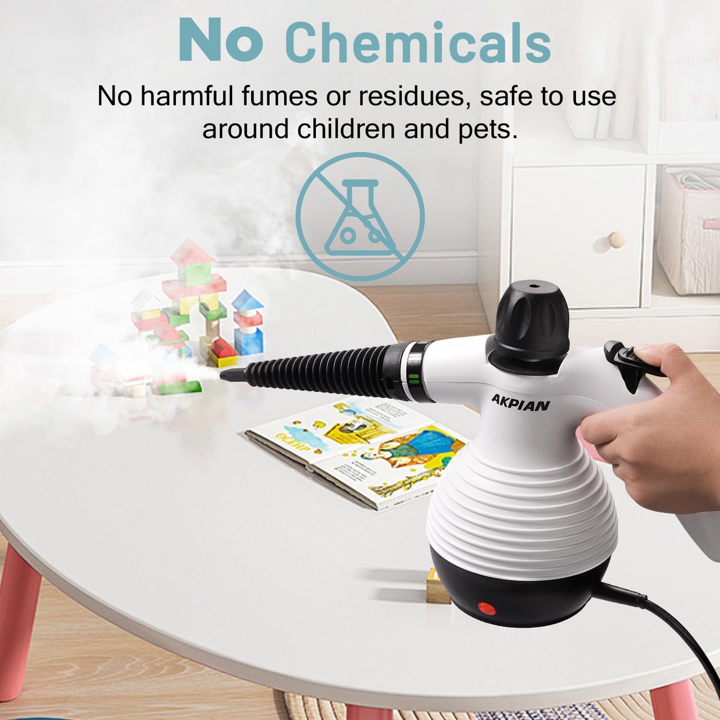 AKPIAN Steam Cleaner for Home, High-Pressure Steamer with 10 Tools, Chemical-Free Deep Cleaning for Tile Grout, Kitchen Stove, Microwave, Couch, Windows (White)