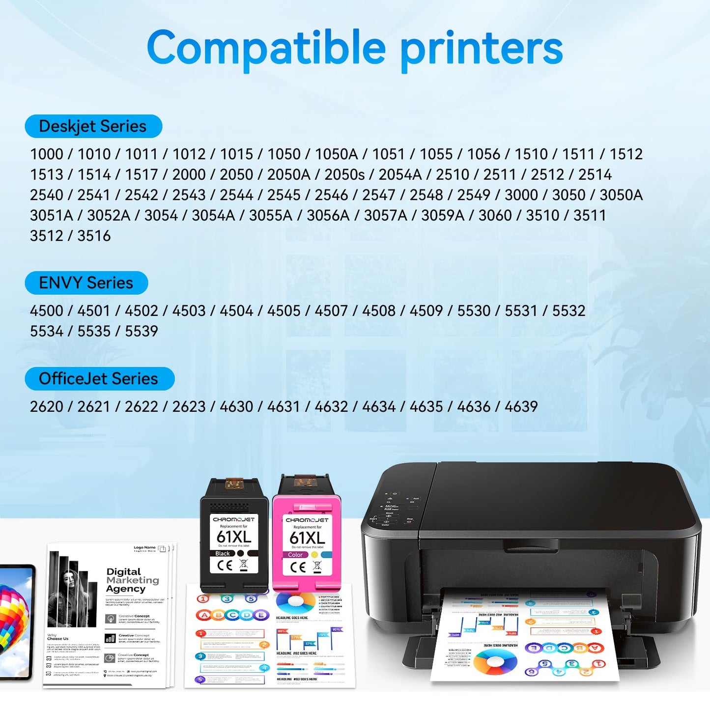 61XL Ink Cartridge Black Colour Compatible for HP 61 Ink Cartridge Compatible for HP Envy 4500 Ink fit for Envy 4500 5530 5534 5535 DeskJet 1000 1010 2540 2541 3050 OfficeJet 4630 4635 2620 Printer