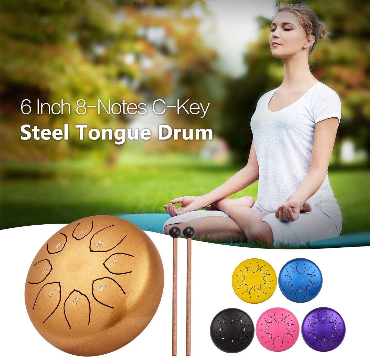 Musfunny Steel Tongue Drum for Kids: 6 Inch 8 Notes Steel Drums C Major with Drumsticks Bag Finger Cover - Handpan for Musical Education Meditation Percussion Musical Instruments