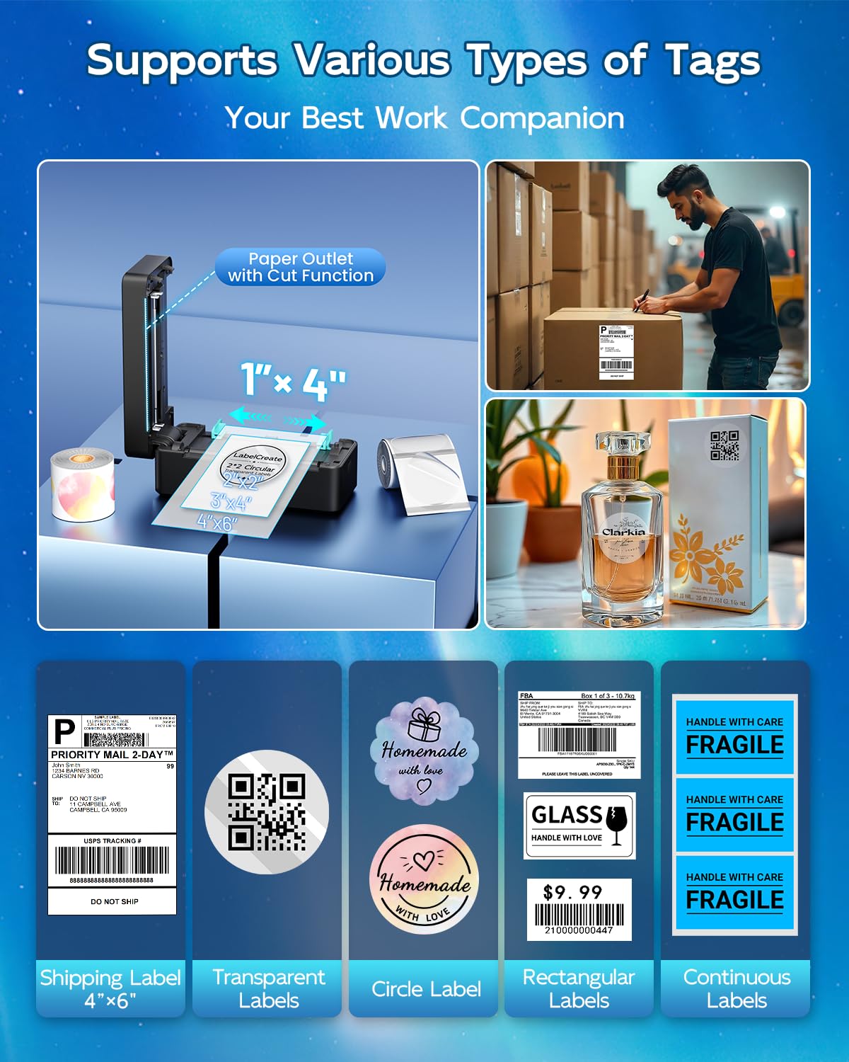 Bluetooth Thermal Shipping Label Printer for Canada Post, 4x6 Thermal Label Printer for Small Business, Wireless Label Printer Compatible with iOS Android Phone&Pad&PC, Used for UPS, FedEx, Tiktok