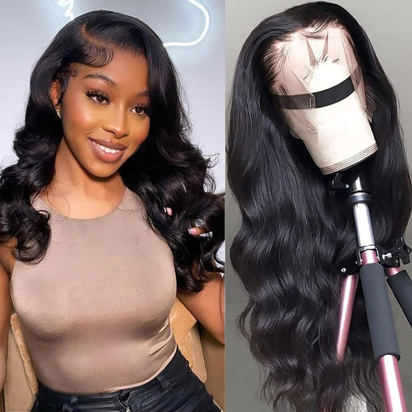 Fronbanis Body Wave Lace Front Wigs Human Hair Wigs for Women 13x4 180% Density HD Lace Frontal Wig Pre Plucked with Baby Hair Perruque Femme Humain Naturel 20 Inches Natural Black