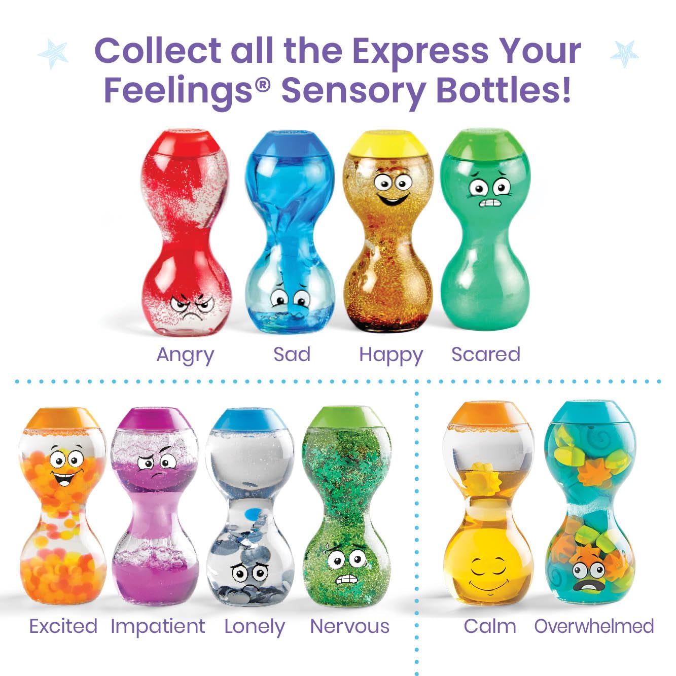 Hand2mind Express Your Feelings Sensory Bottles, Calm Down Corner Essentials, Visual Sensory Play, Play Therapy, Calming Toys for Kids With Anxiety, Mindfulness (Set of 4)