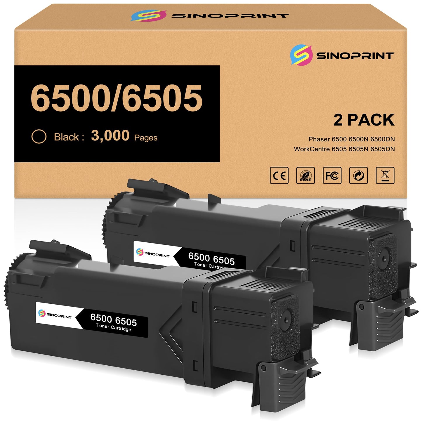 SINOPRINT Phaser 6500 WorkCentre 6505 Black Toner Cartridges Replacement 106R01597 for Xerox Phaser 6500 6500N 6500DN WorkCentre 6505 Printer (2 Packs Black)
