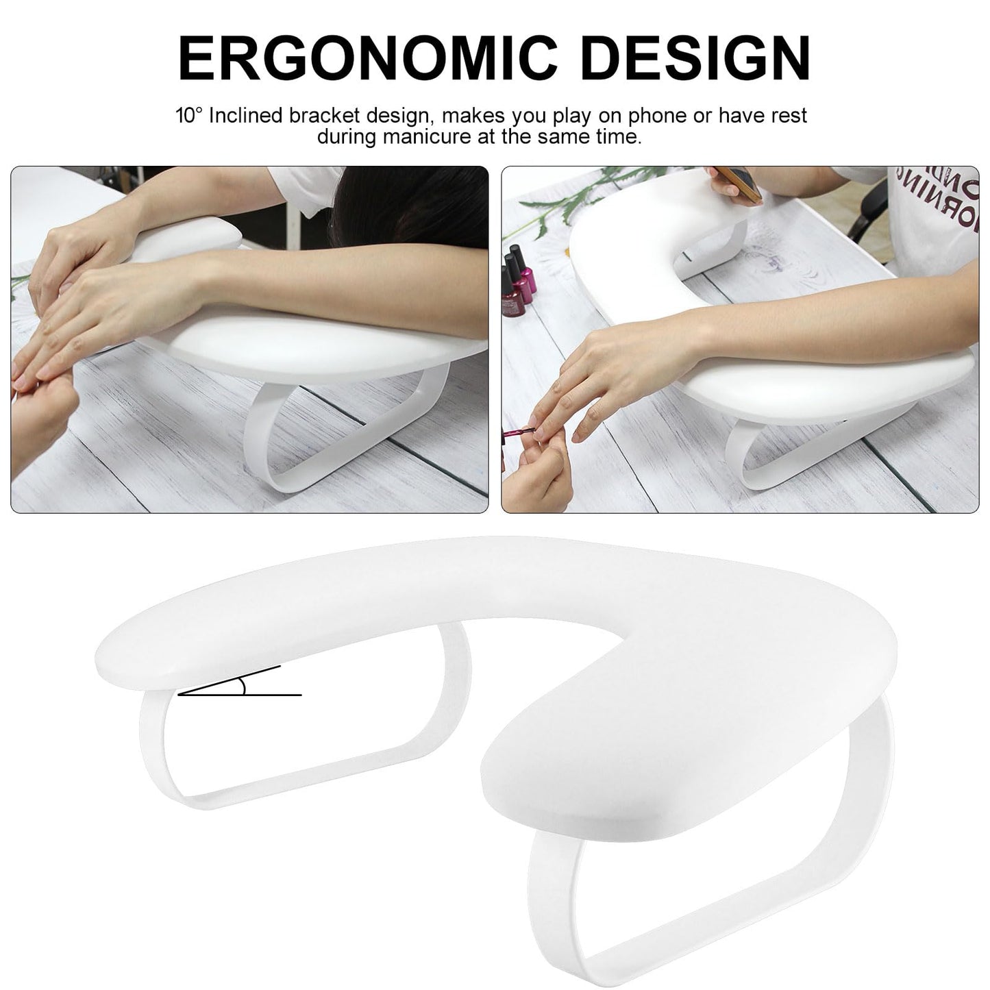 Nail Hand Rest,U Shaped Soft Leather Nail Arm Rest for Nails Tech,Comfortable Nail Art Hand Pillow Cushion with Stable Bracket,Manicure Salon Technician Home Use,Easy to Clean(White)